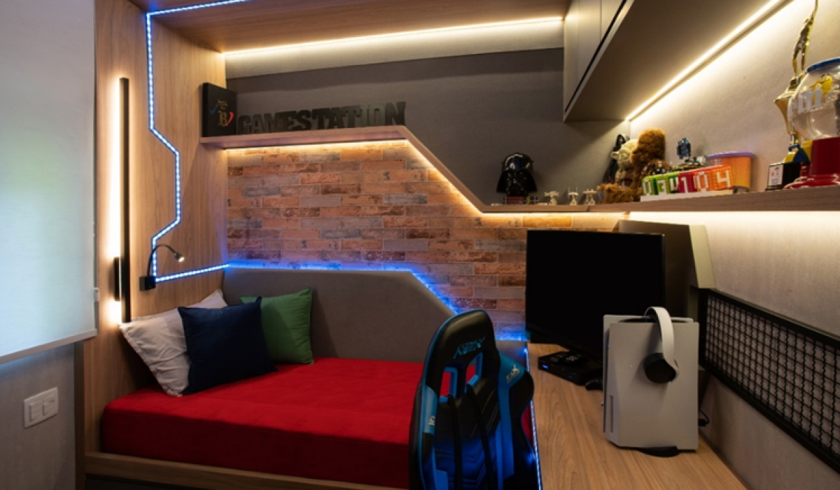 QUARTO GAMER DE 9M² ABRAÇA MODERNIDADE DE FORMA ACOLHEDORA